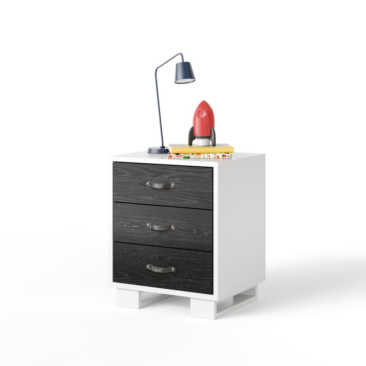 Ducduc - Austin nightstand - leather pull - white maple - Onyx cerused oak-Ducduc, Espresso leather pull-Ducduc image