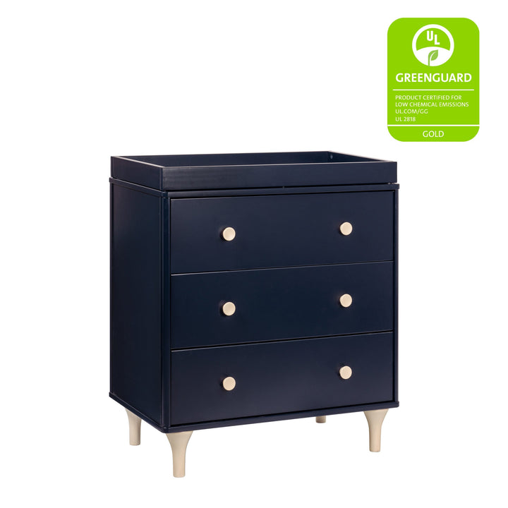 Babyletto - Lolly- 3-Drawer Changer Dresser with Removable Changing Tray - Navy/ Washed Natural image