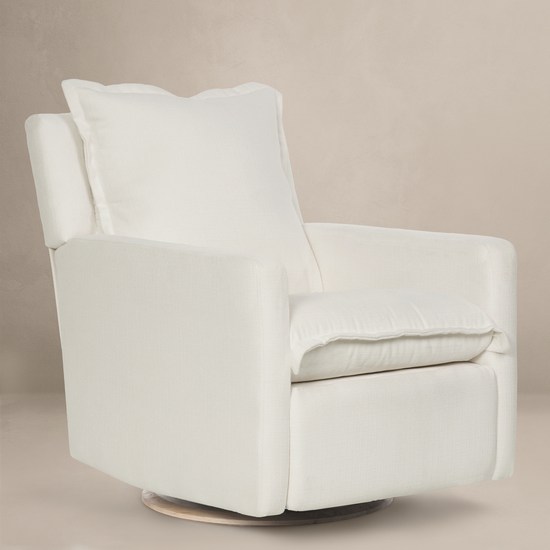 Oilo - Flynn– Gliding Swivel Nursery Recliner - Round Wooden Base-Oilo, High Performance Ivory-Oilo image