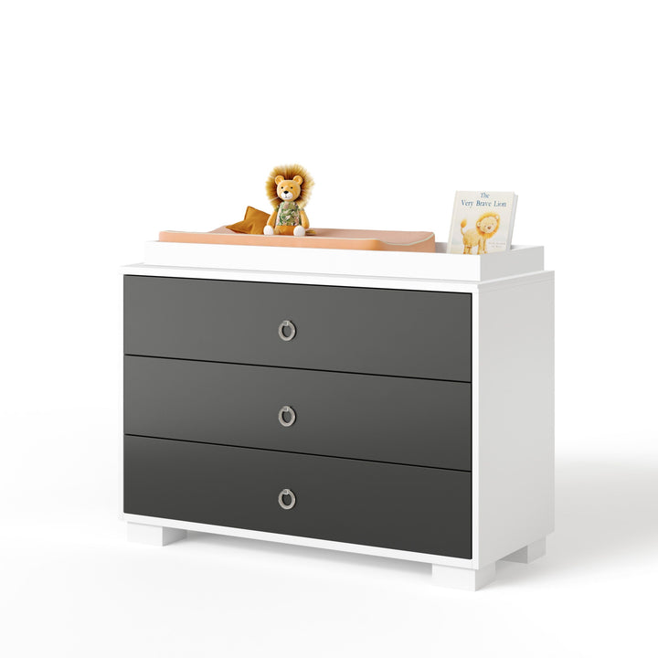 Ducduc - Cabana 3-drawer dresser - white maple - Onyx-Ducduc, Satin nickel ring pull-Ducduc image