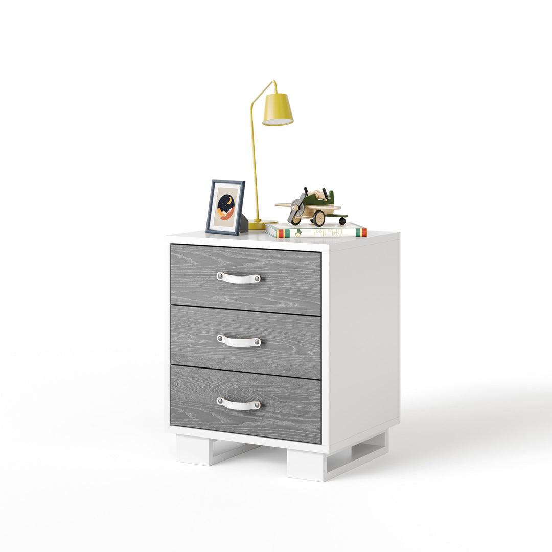 Ducduc - Austin nightstand - leather pull - white maple - Fossil cerused oak-Ducduc, White leather pull-Ducduc image