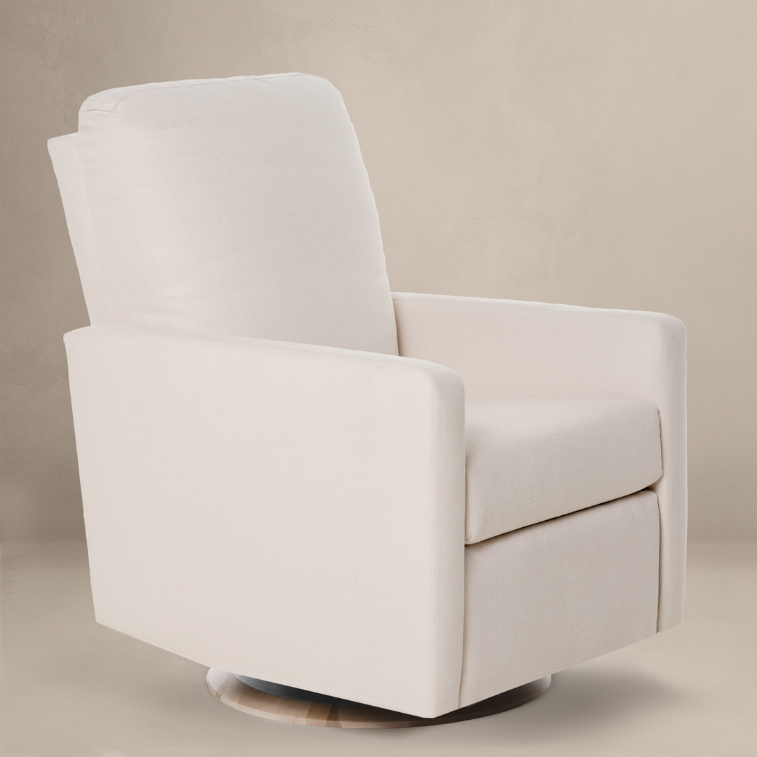 Oilo - Drew – Gliding Swivel Nursery Recliner - Round Wooden Base-Oilo, High Performance Ivory-Oilo image