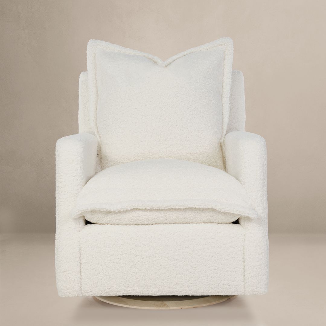 Oilo - Nola – Swivel Nursery Glider - Round Wooden Base-Oilo, Sheepskin Cloud White-Oilo image