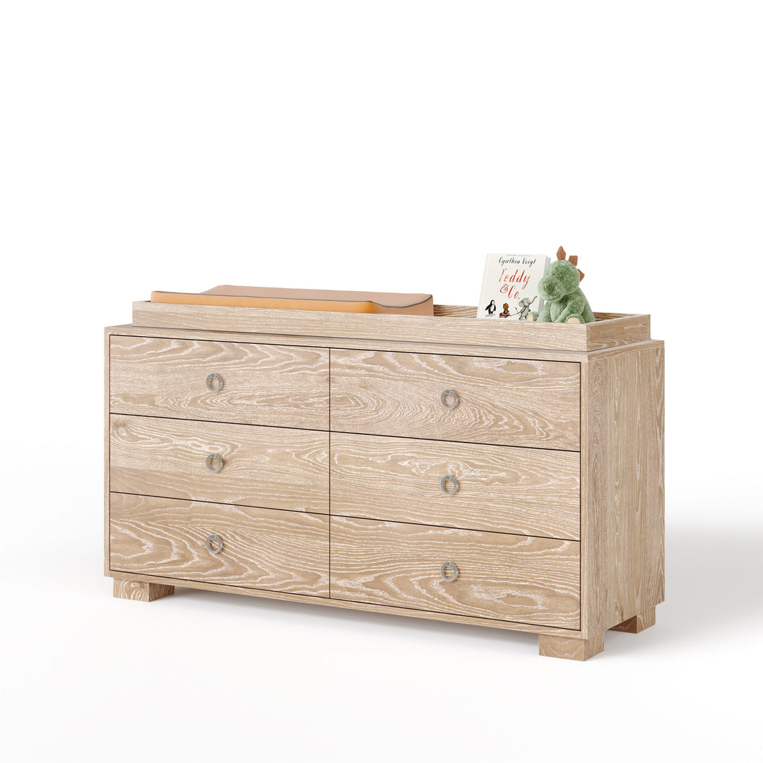 Ducduc - Cabana doublewide dresser - cerused oak - Heavy white cerused oak-Ducduc, Satin nickel ring pull-Ducduc image