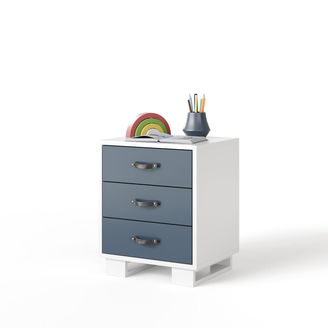 Ducduc - Austin nightstand - leather pull - white maple - Midnight-Ducduc, Espresso leather pull-Ducduc image