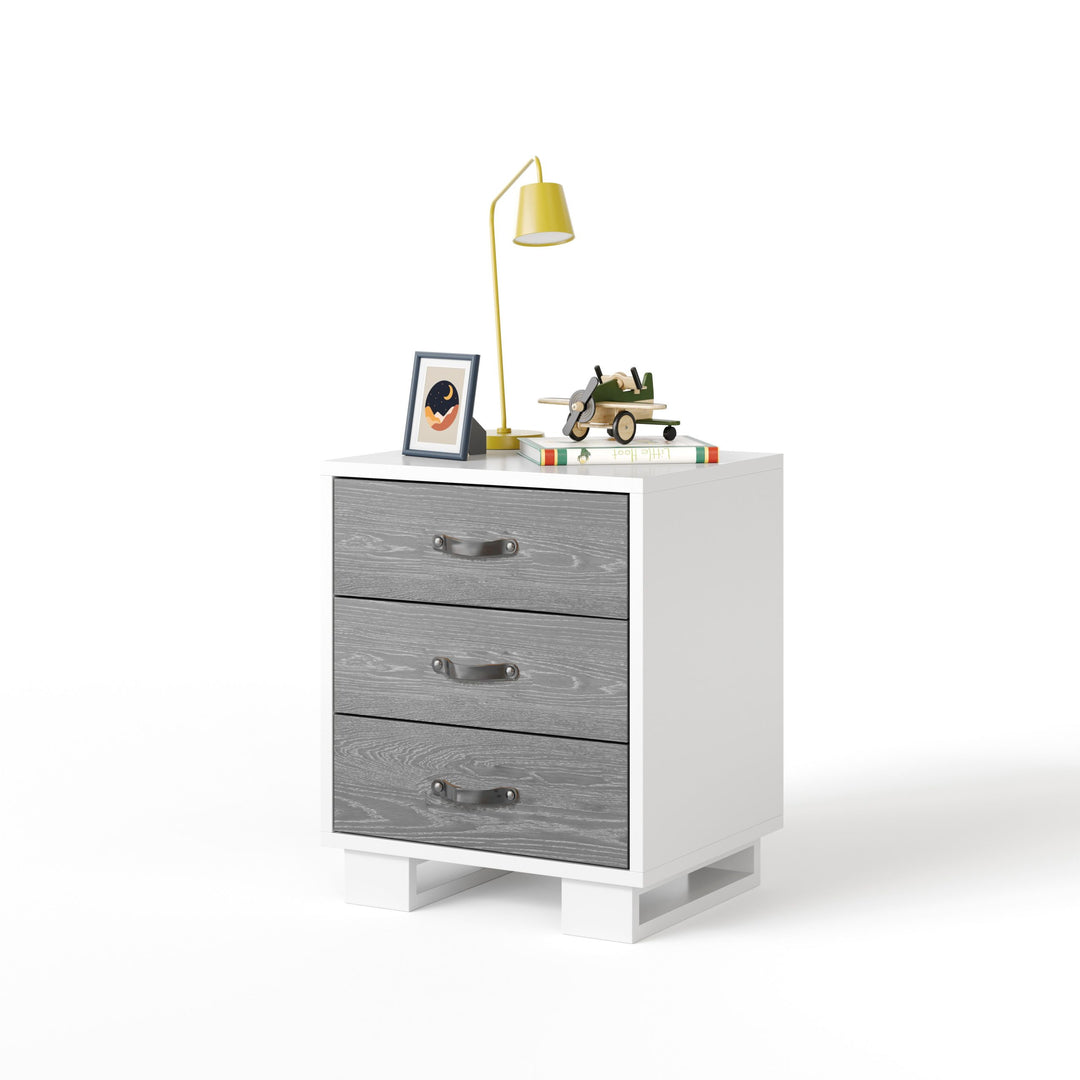 Ducduc - Austin nightstand - leather pull - white maple - Fossil cerused oak-Ducduc, Espresso leather pull-Ducduc image