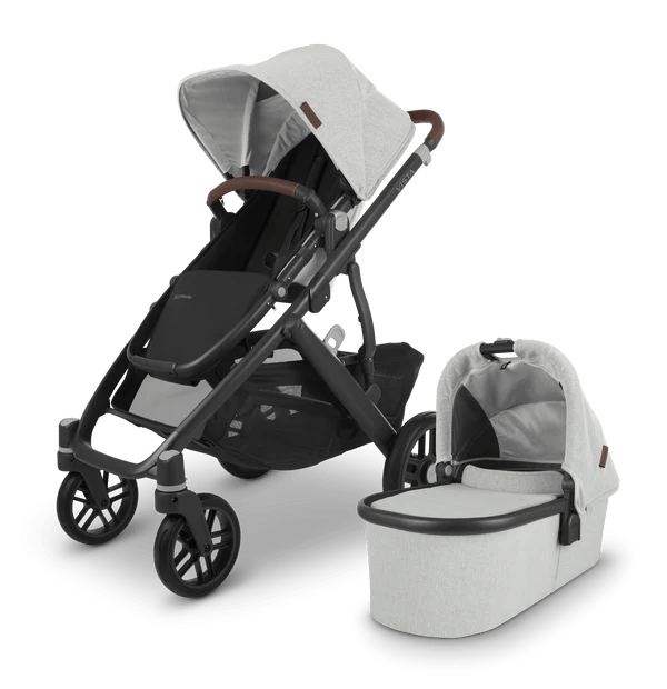 Uppababy - Vista V2 Stroller - Carbon-Frame, Chestnut Leather-Uppababy, White and Grey Chenille-Uppababy image