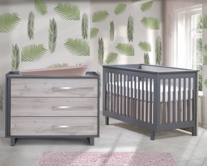 Tulip - Urban Collection Convertible Crib and 3 Drawer Dresser XL 2-Piece Set - Charcoal/Washed Walnut-Tulip image