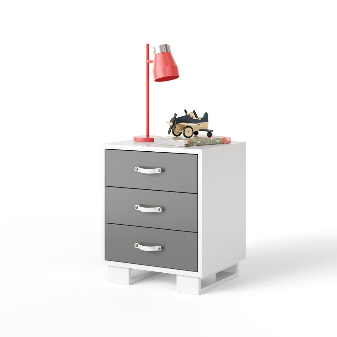 Ducduc - Austin nightstand - leather pull - white maple - Fossil-Ducduc, White leather pull-Ducduc image