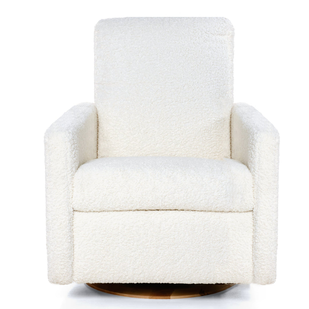 Oilo - Drew – Gliding Swivel Nursery Recliner - Round Wooden Base-Oilo, Sheepskin Cloud White-Oilo image
