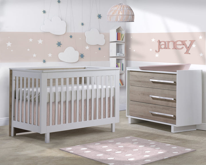 Tulip - Urban Collection Convertible Crib and 3 Drawer Dresser XL 2-Piece Set - White/Natural-Leander image
