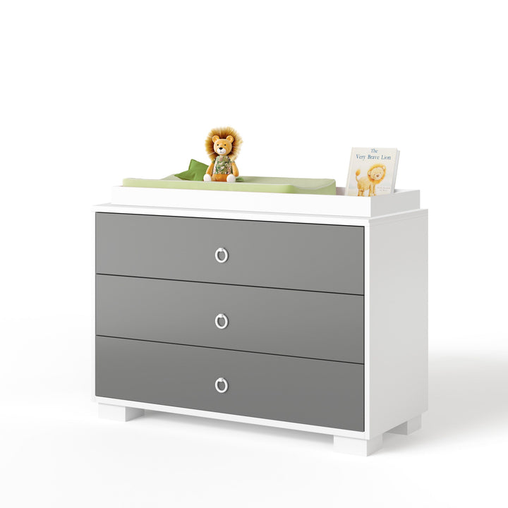 Ducduc - Cabana 3-drawer dresser - white maple - Fossil-Ducduc, White ring pull-Ducduc image