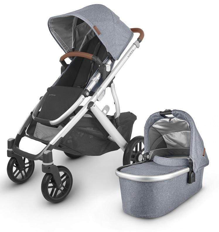 Uppababy - Vista V2 Stroller - Silver-Frame, Saddle Leather-Uppababy, Blue Melange-Uppababy image