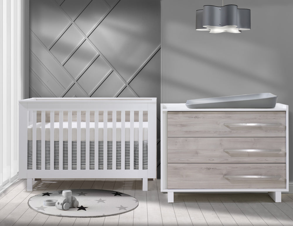 Tulip - Urban Collection Convertible Crib and 3 Drawer Dresser XL 2-Piece Set - White/Sand-Tulip image