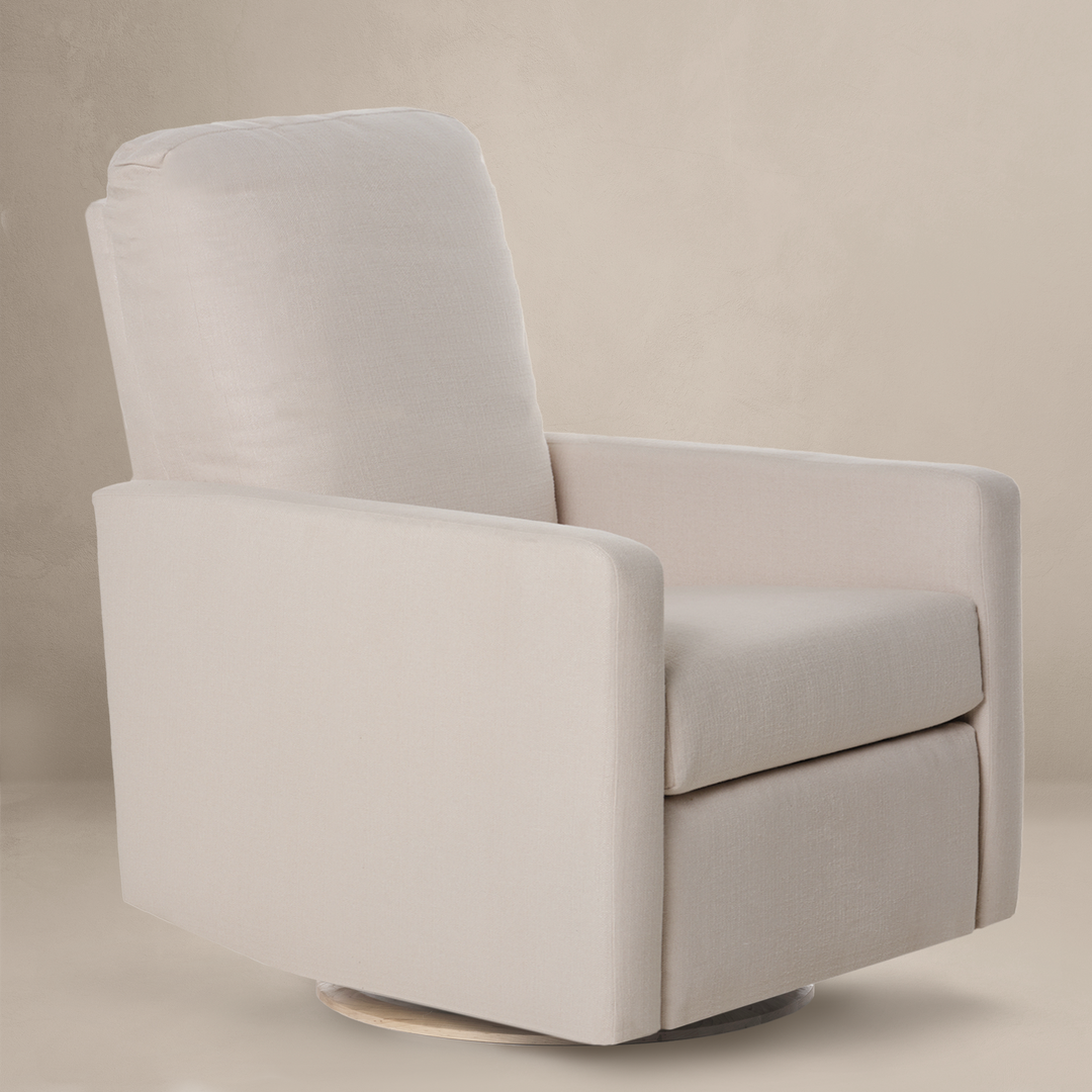 Oilo - Drew – Gliding Swivel Nursery Recliner - Round Wooden Base-Oilo, High Performance Ecru-Oilo image