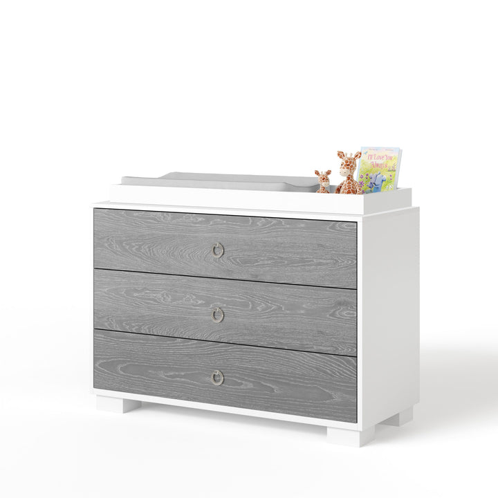 Ducduc - Cabana 3-drawer dresser - white maple - Fossil cerused oak-Ducduc, Satin nickel ring pull-Ducduc image