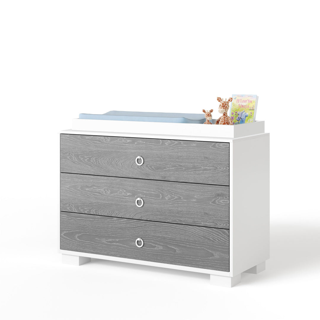 Ducduc - Cabana 3-drawer dresser - white maple - Fossil cerused oak-Ducduc, White ring pull-Ducduc image