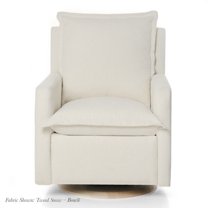 Oilo - Flynn– Gliding Swivel Nursery Recliner - Round Wooden Base-Oilo, High Performance Tweed Snow Boucle-Oilo image
