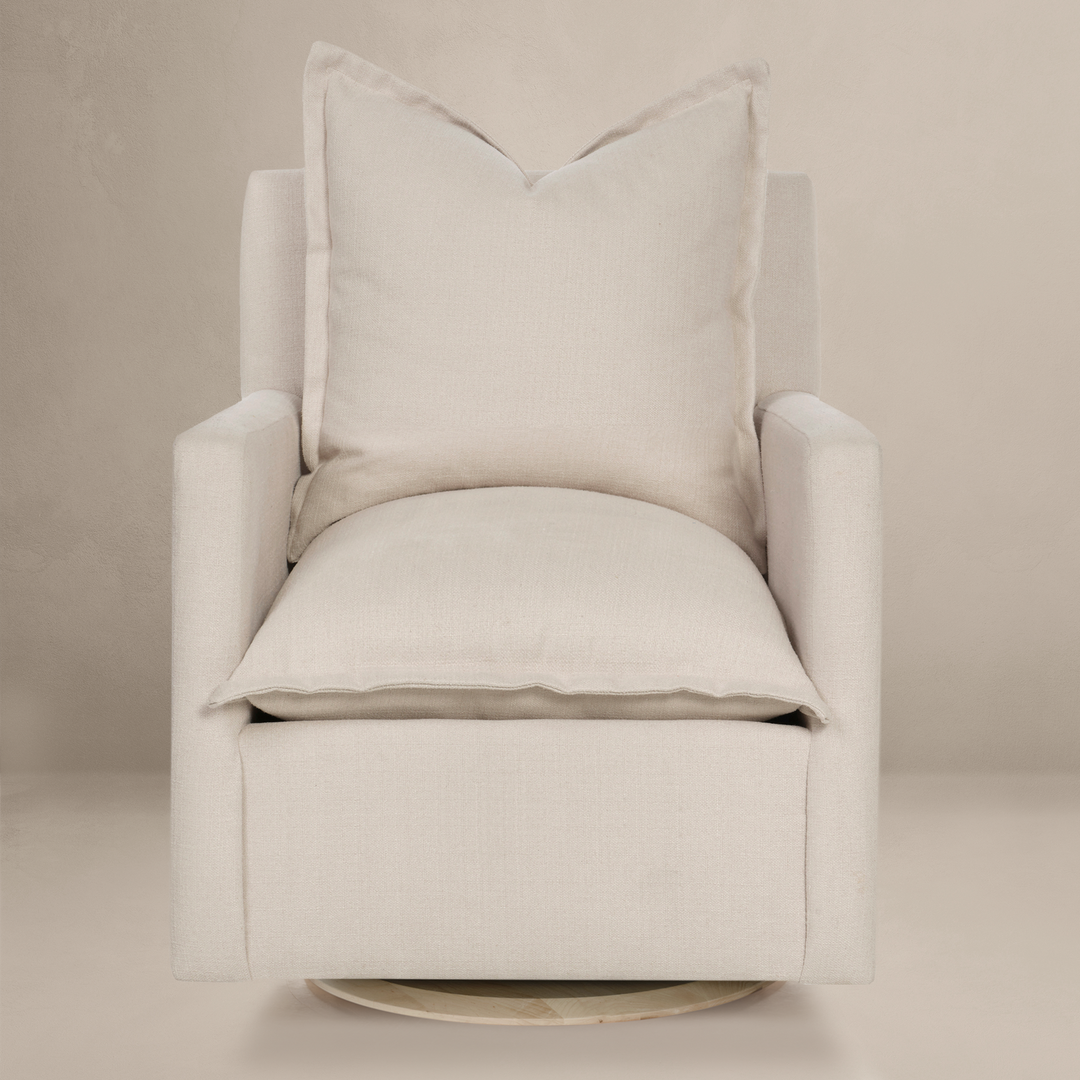 Oilo - Nola – Swivel Nursery Glider - Round Wooden Base-Oilo, High Performance Ecru-Oilo image