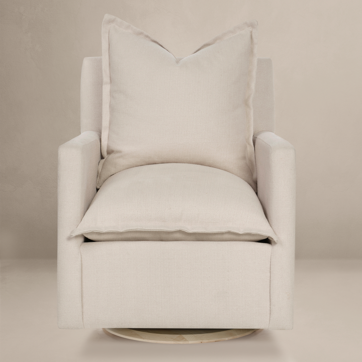 Oilo - Nola – Swivel Nursery Glider - Round Wooden Base-Oilo, High Performance Ecru-Oilo image