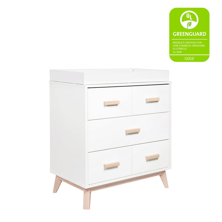Babyletto - Scoot - 3-Drawer Changer Dresser with Removable Changing Tray - Washed Natural / White-Babyletto image